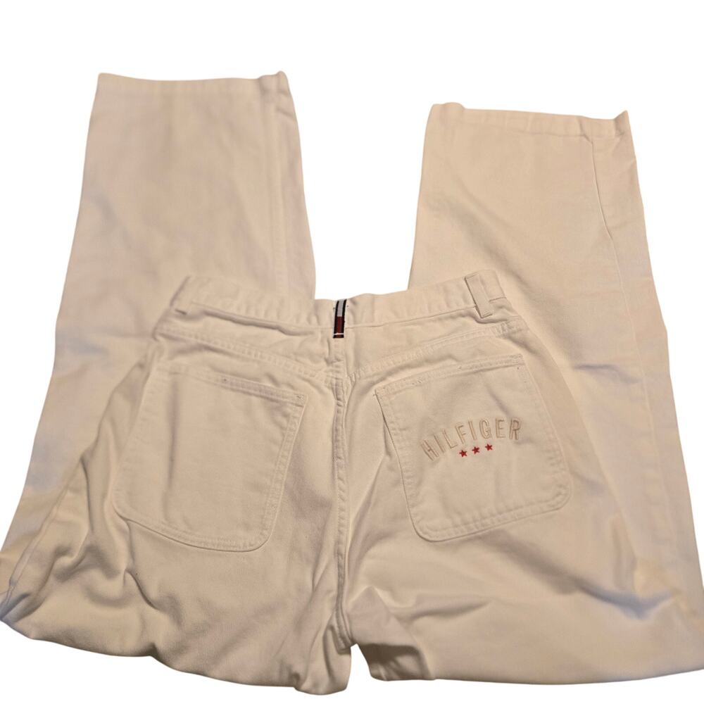 vintage Tommy Hilfiger white jeans with distinctive embroidered pocket size 10